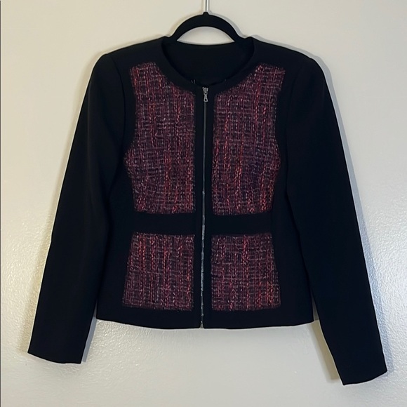 Trina Turk | Colorblock tweed blazer/jacket Womens size 8 stretch wool blend - Picture 1 of 9